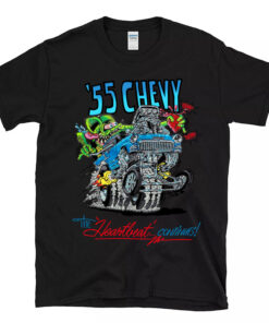 55 chevy the heartbeat continues Black Shirt 1