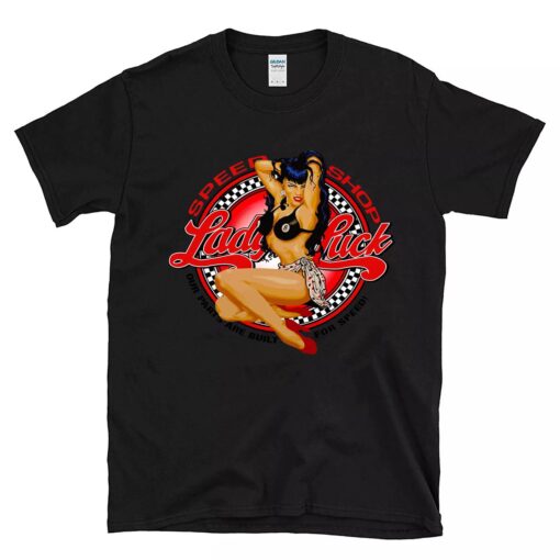 Lady Luck Pinup girl hot rod BlackShirt 1