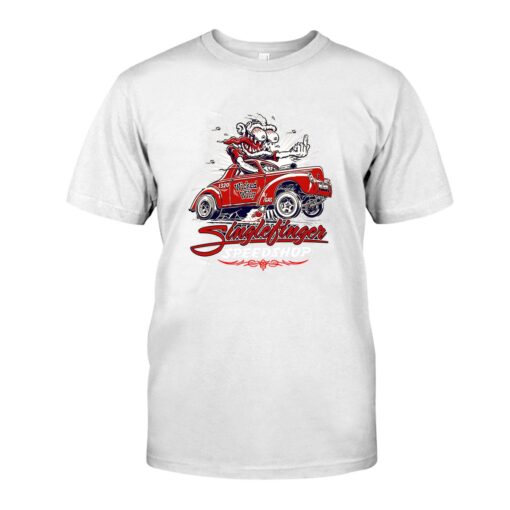 Single Finger Speed shop RAT ROD WhiteShirt 1