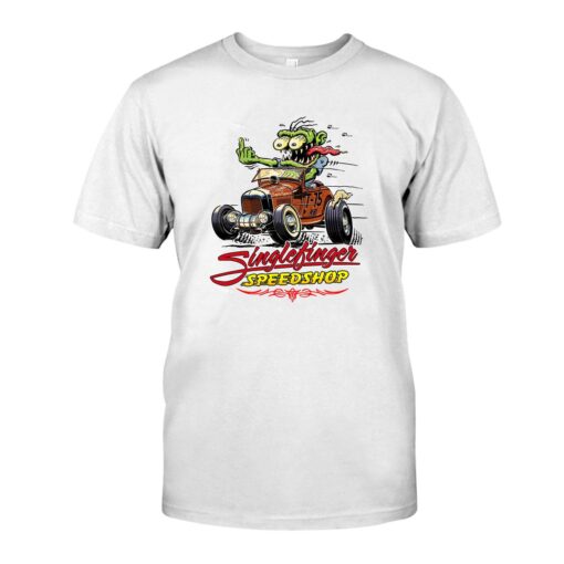 Single Finger Speed shop hot rod WhiteShirt 1