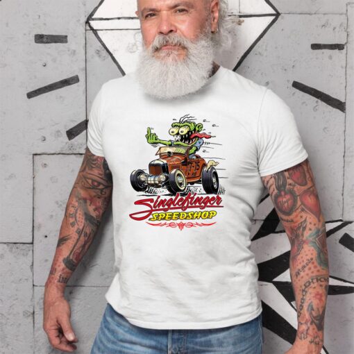 Single Finger Speed shop hot rod WhiteShirt 2