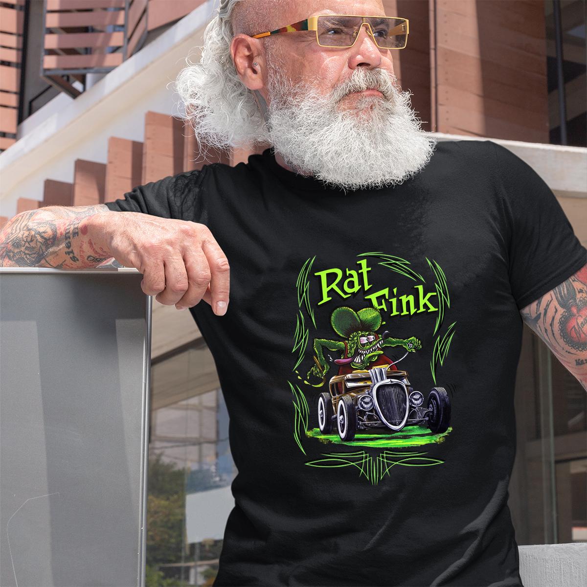 Rat fink with car T shirt 2 Rat fink with car BlackShirt 2