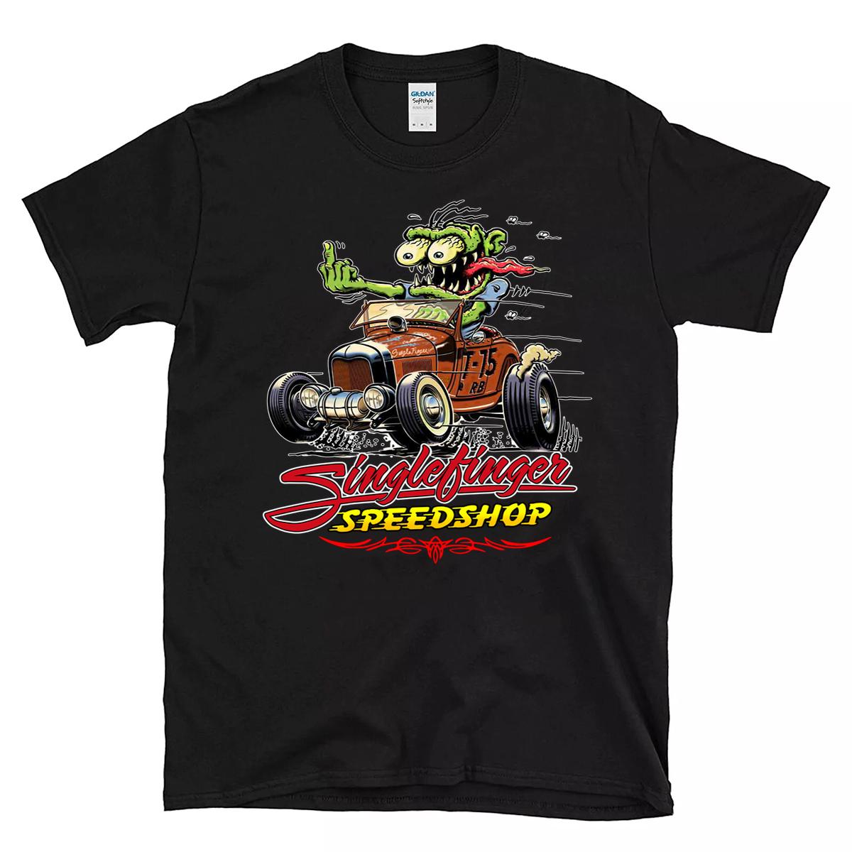 Single Finger Speed shop hot rod T shirt 1 Single Finger Speed shop hot rod BlackShirt 1