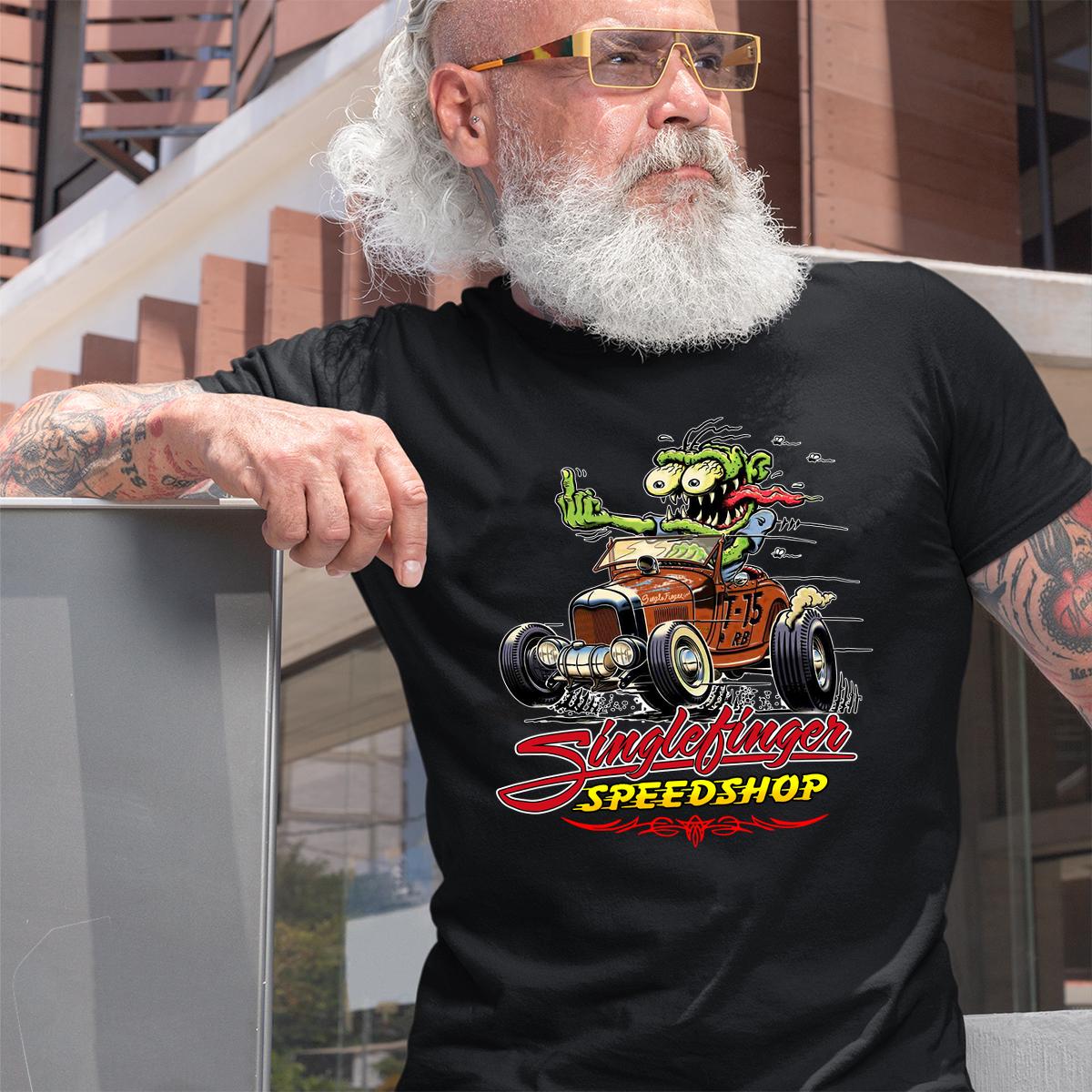Single Finger Speed shop hot rod T shirt 2 Single Finger Speed shop hot rod BlackShirt 2